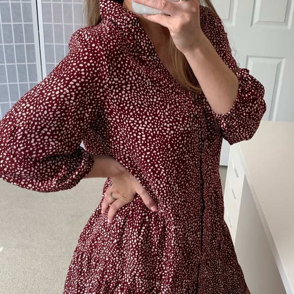 Red Confetti Print Button Down Shift Dress - Picture 10 of 11